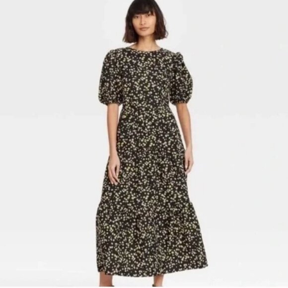 Who What Wear Dresses & Skirts - Who What Wear Floral Puff Sleeve Linen Blend Maxi Dress Size XXL NWOT